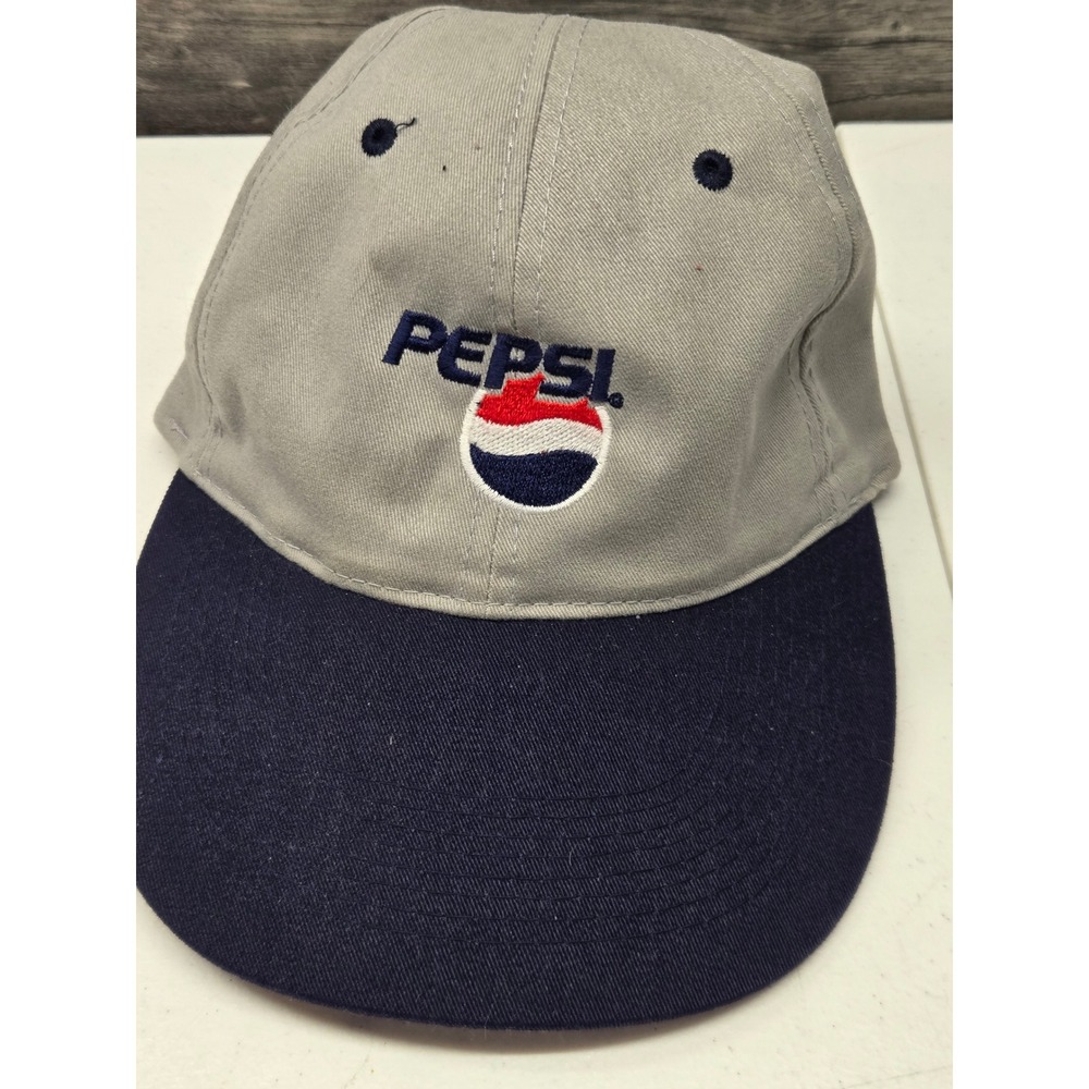 Vintage Pepsi Otto Cap Hat Grey Navy Blue Embroidered Logo Adjustable Strapback